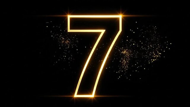 Animated Number 7 with Golden Particles on Black Background for Celebrations