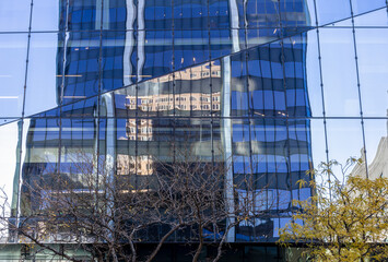 Exterior of modern architecture. Building abstract with reflection. Downtown Denver, Colorado