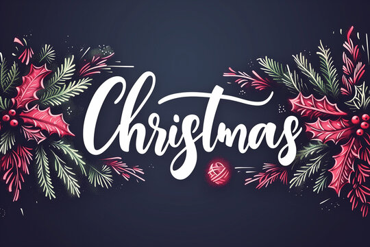 A Christmas card with a blue background and a red and green design. Christmas, New Year, Cyber Monday, sale, purchase, black friday - Powered by Adobe