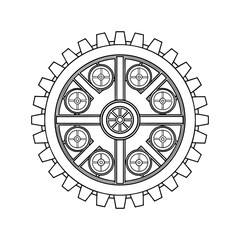Steampunk Gear Wheel Machine Element Detailed Outline Engineering Drawing Design