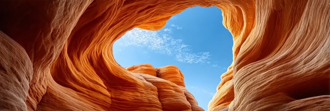 Majestic Sandstone Formations of Antelope Canyon Bathed in Golden Sunlight and Deep Blue Sky