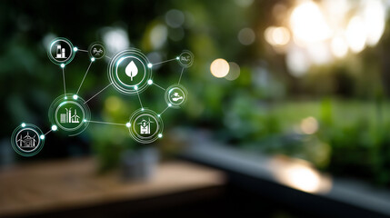 ESG icon concept environment society and governance energy natural gas sustainable ethical business on network connection on green background corporate responsibility