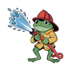 Firefighter Frog Spraying Water Cartoon Illustration
