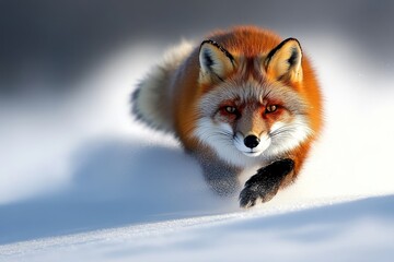 Naklejka premium Graceful Red Fox Hunting in a Pristine Winter Snowfield, Capturing Nature s Wild Beauty