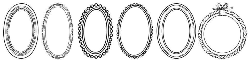 Oval vintage frames and round rope wreath set hand drawn outline vector borders © Aisha Kudorova
