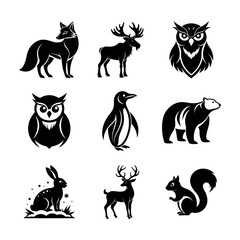 Winter Animal Silhouette Icons | Minimal Nature and Wildlife Bundle