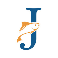 Initial Fish Logo combine with letter J vector template