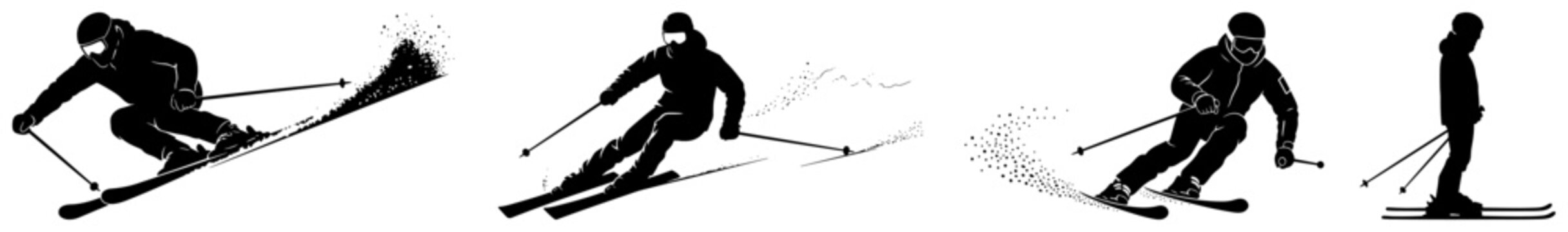 Set of vintage skier silhouettes Winter sport action vector illustrations
