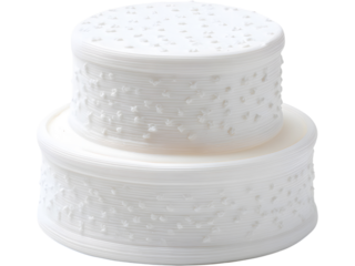 Elegant white two-tier wedding cake with pearl decorations isolated on transparent background, perfect for celebration visuals.