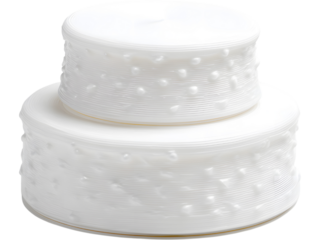 Elegant white two-tier wedding cake with pearl decorations isolated on transparent background, perfect for celebration visuals.