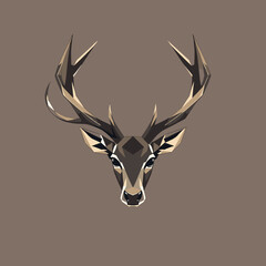 Geometric deer head with antlers on brown background for artistic design concept