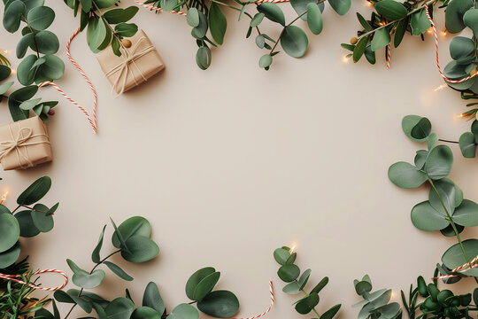 A white background with a green leafy border. Christmas, New Year, Cyber Monday, sale, purchase, black friday