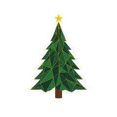 Polygonal Christmas tree with star on black background for festive decoration concept