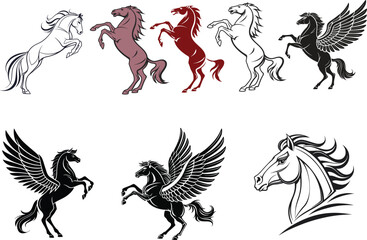 Fototapeta premium Collection of horse and pegasus silhouettes
