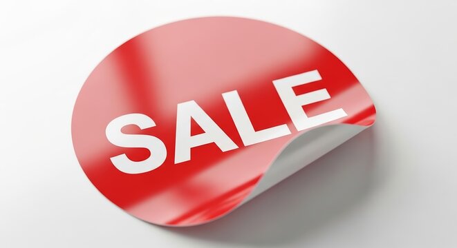 Round red discount sticker with bold text SALE on white background  
