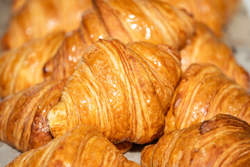 Fresh Golden Croissants – Close-Up of Flaky Butter Pastries