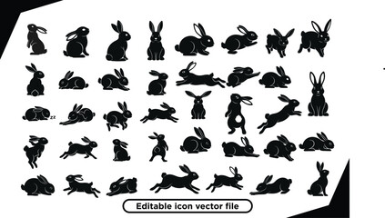 Obraz premium Collection of Black Rabbit Silhouettes in Various Poses Vector Set .