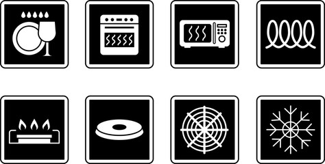 Black Cookware Signs. Kitchenware Labels. Safe to Wash in: Dishwasher, Oven, Microwave, Induction, Gas, Electric, Ceramic, and Freezer