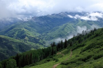 Hiking Adventure in Aspen Highlands: Exploring Cloudy Mountains Under a Blue Sky