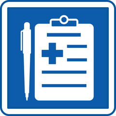 Blue Medical Record Sign. Vector Icon. Patient Medical Record Document. Hospital Department Sign