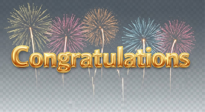 A vibrant celebratory scene, featuring glittering golden Congratulations text amidst a burst of colorful fireworks. The design embodies festivity, joy, and the spirit of triumph. vector illustration