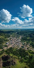 Fototapeta premium Breathtaking Aerial Perspective of Lead South Dakota: A Summer Haven in the Heart of America