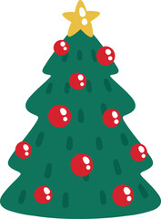cute Christmas tree pine with star vector cartoon illustration