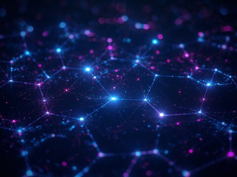 Stunning glowing network of interconnected nodes, dynamic data flow for modern tech, innovation, and digital transformation visuals