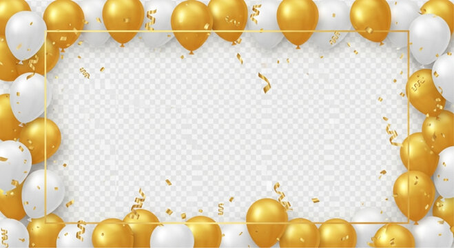 A festive balloon frame decoration for party or event with transparent background.  vector illustration