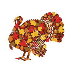 Thanksgiving Turkey Graphic with Vibrant Fall Foliage Pattern