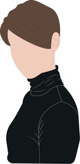 Minimalist female profile in black turtleneck.
