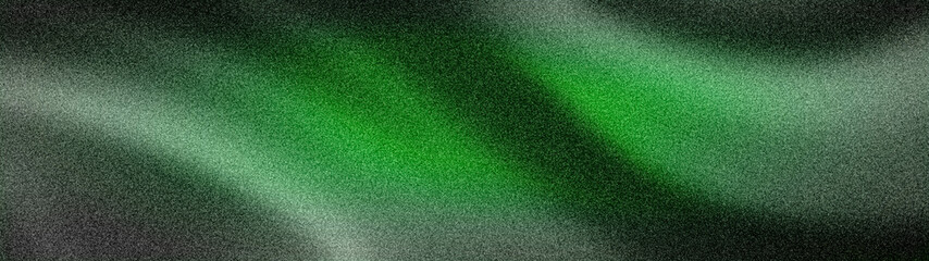 Aurora-inspired abstract grainy background in rich green and black tones. Blurred wide 4K dark wallpaper template with flowing light