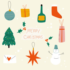 set of christmas icons, vector