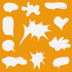 Set of comic speech bubbles. Hand drawn white speech bubble in different shape with doodle decorative. Design for chat, talk, sale sticker, icon vector