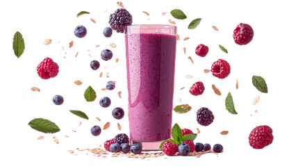 Glass of Berry Smoothie on Transparent Background