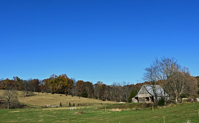 Farm on the hill in Autumn