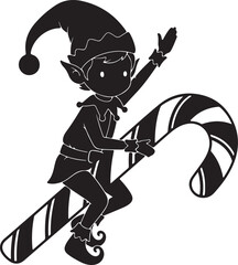 Charming christmas elf silhouette in classic black and white festive design