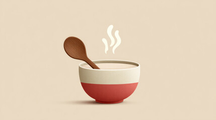 Ashura day porridge in artisan bowl with wooden spoon - flat lay for cultural celebration