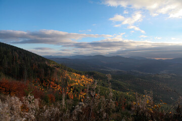 The mountain landscape view in autumn, horizontal image