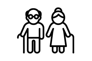 Minimal black family vector icon symbolizing grandparents, elderly care, and generational connection, ideal for family or community design use.