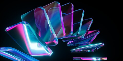 Abstract background design, composition with glass shapes, 3d render