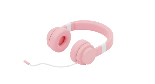 Pink headphones with a cord, isolated on transparent background - Powered by Adobe
