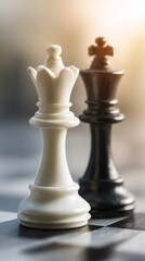 Chess Game With White and Black Kings on a Checkerboard During Sunset