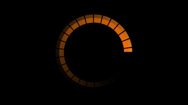 Orange circle digital tech cyberspace interface loader with rotation speedtest animation on black background