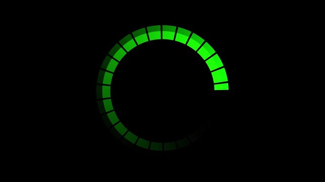 Green circle digital tech cyberspace interface loader with rotation speedtest animation on black background