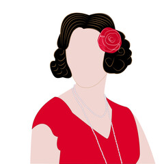 Faceless woman in red retro dress