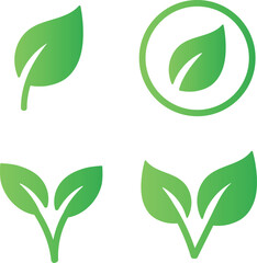 Green Leaf and Sprout Icons Set for Nature and Eco-Friendly Concepts