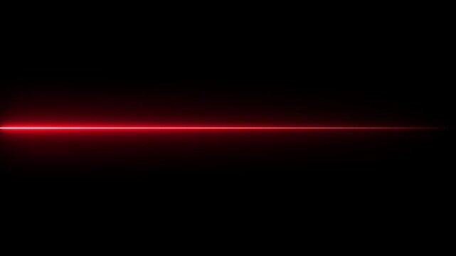 Horizontal neon line animation moving from right to left on black screen. Straight neon laser line color cyan. Neon Light Line Technology, line animation. 4k