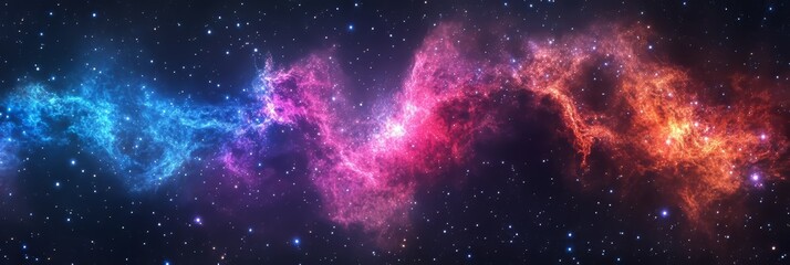 Celestial Spectacle Interstellar Clouds and Distant Stars Colliding, Revealing Colorful Nebulae