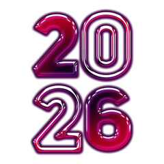 Glowing neon pink numbers forming the year 2026 in a futuristic style isolated on transparent background